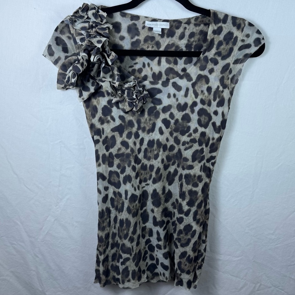 New York & Company Animal Print Top Womens Size S